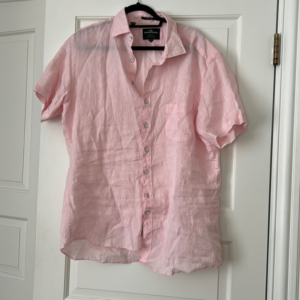 Men’s pink linen short sleeve button down